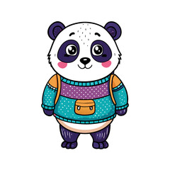 Cute Panda Going To School Cartoon Vector Icon Illustration Animal Education Isolated Flat Vector