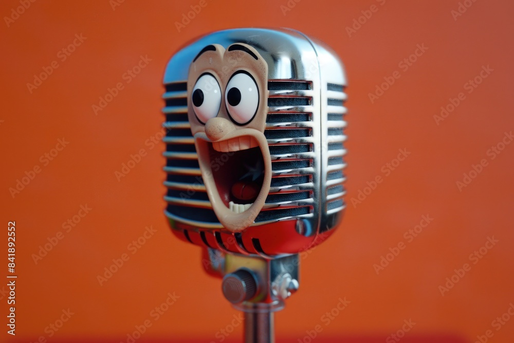 Aufkleber a close-up shot of a microphone with a face printed on its surface