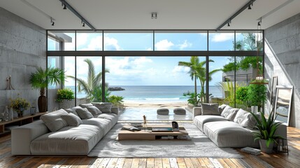 Fototapeta premium A coastal beach house with large windows