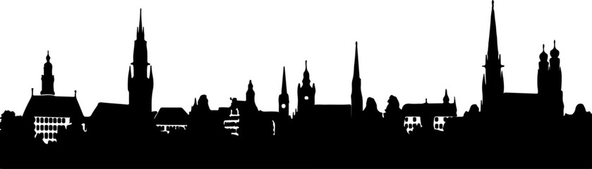 Fototapeta premium Black vector silhouette of the skyline of Munich