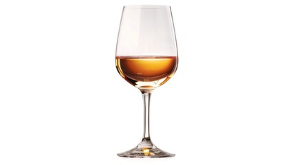 a glass of ice wine with a golden, honey-like color, isolated on a white background. 