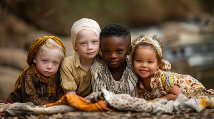 Diverse Group of Multiracial Children in Nature Showing Unity and Ethnic Diversity. Generative ai