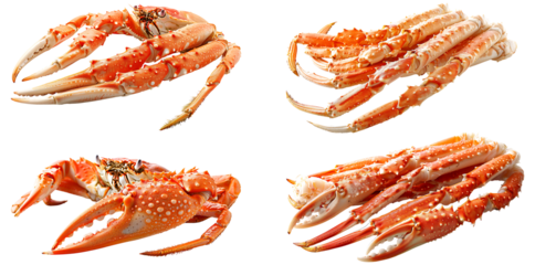 Fresh tasty cooked crab legs set on a transparent background. crab legs bundle
