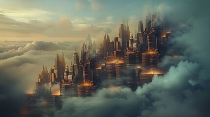 Fototapeta premium A cityscape with tall buildings and a cloudy sky