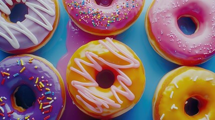 Delicious pastries with colorful frosting and sprinkles, great for food photography or advertising