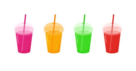 the juice is delicious. green, red. yellow, orange. banana strawberry watermelon orange juice.vector illustration