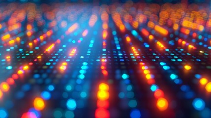 Fototapeta premium Dynamic LED light grid with vibrant colors creates modern and energetic visuals, ideal for techsavvy audience