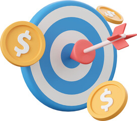 Target board with dollar coin, 3d illustration of Investment concept