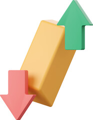 Gold bar with up and down arrow, 3d illustration of Investment concept