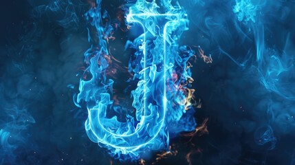 A bold blue fire letter 'J' stands out against a black background, perfect for highlighting a message or title