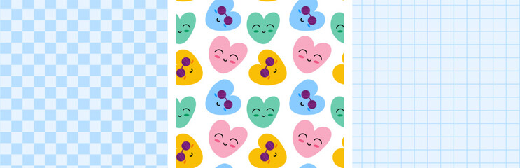 Groovy Background, Wallpaper, Print. Flat Design. Seamless pattern naive hearts.