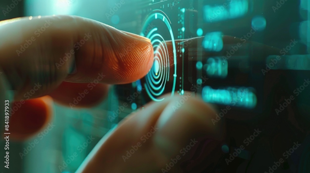 Aufkleber a close-up shot of a person's hand pressing a button on a computer screen