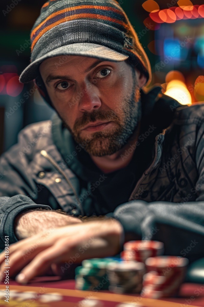 Aufkleber Man playing poker game with chips on the table