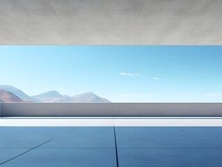 Fototapeta premium Minimalist Architectural Landscape with Mountain Backdrop and Empty Parking Area