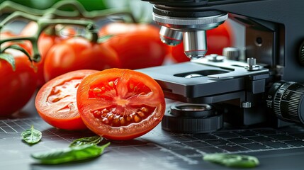 Close up of laboratory optical microscope checking rope tomatoes Generative AI