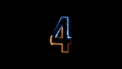 Glowing neon text 4, neon number of 4 .