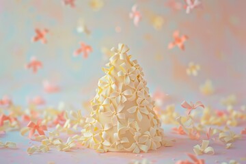 Pastel Yellow Party Hat with Tiny Flowers - Perfect for Spring Celebrations and Festive Design Projects