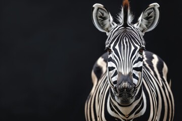 Naklejka premium Banner with zebra on black background, copy space