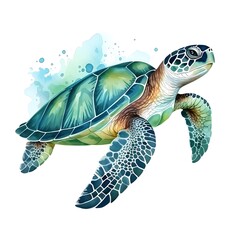 Obraz premium Vibrant Watercolor of a Swimming Sea Turtle in Nature