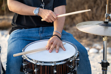 Drummer Playing Snare Drum - Outdoor Music Session