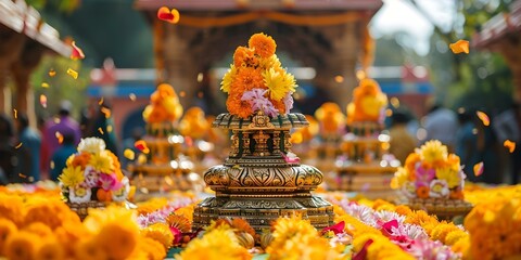 Indias lively Onam festival features vibrant floral decorations and colorful celebrations. Concept Indian Culture, Festivals, Onam, Vibrant Decorations, Colorful Celebrations