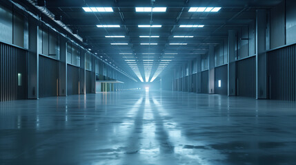 Empty clean futuristic warehouse. Background image. Created with Generative AI technology.