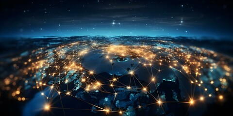 Obraz premium Innovative connectivity shaping digital world through global network evolution and role. Concept Digital Transformation, Connectivity Evolution, Global Networks, Innovative Technologies