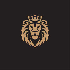 Fototapeta premium golden lion crown logo on black background, minimalistic lion head vector art