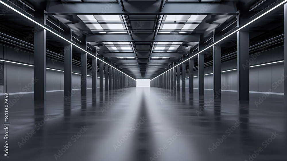 Poster empty clean futuristic warehouse. background image. created with generative ai technology.