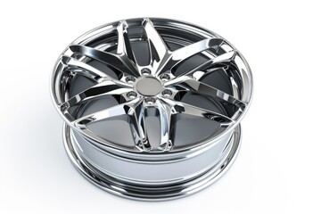 A close-up of a chrome wheel against a plain white background, suitable for use in automotive or design related contexts