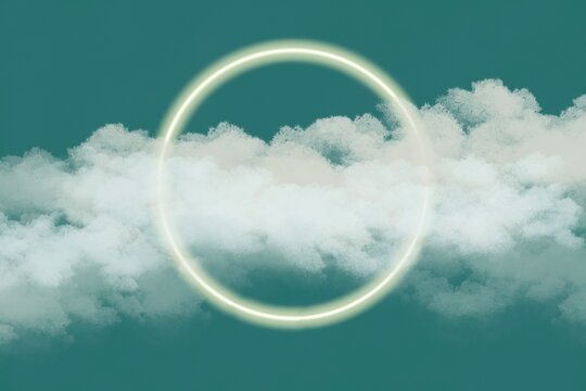 Ethereal glowing circle above fluffy clouds