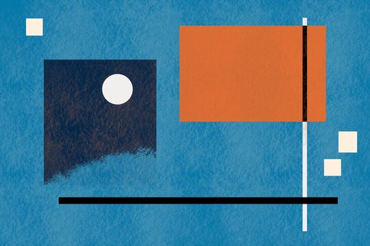 Abstract geometric artwork with textured blue backdrop