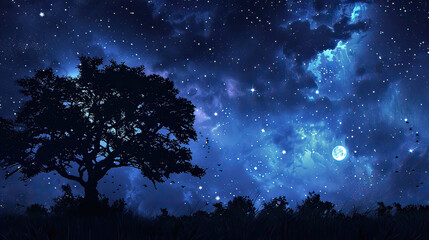 Dramatic nightscape silhouette, AI generative