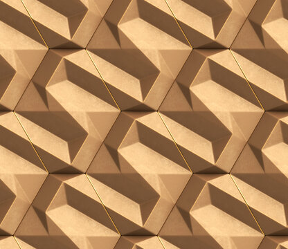 Geometric pattern in beige with 3D triangular design
