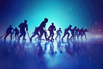 A group of hockey players in action on an icy surface, ideal for sports or winter-themed projects