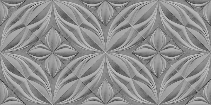 Monochrome 3D wallpaper with elegant heart flower pattern