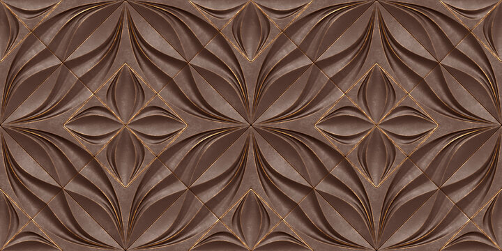 Seamless brown 3D wallpaper with elegant heart patterns
