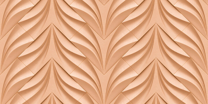 Seamless 3D illustration of salmon colored hart flower pattern