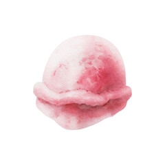 Fototapeta premium Scoop of strawberry, raspberry ice cream. Hand painting fruit red, pink watercolor illustration isolated on background. For designers, menu, shop, decoration, restaurant, for postcards, wrapping paper