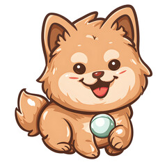 Cute cartoon dog with a playful smile while holding a ball. Adorable character perfect for children's illustrations and design.