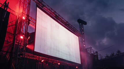 Blank billboard at a music festival venue concert at night