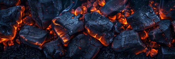 Incandescent charcoal embers with beautiful orange and reddish tones. High quality photo