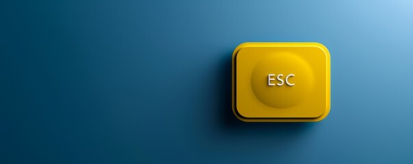 Yellow escape key button placed on blue background representing digital technology concept