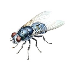 Detailed Watercolor of a Fly Insect Isolated on White
