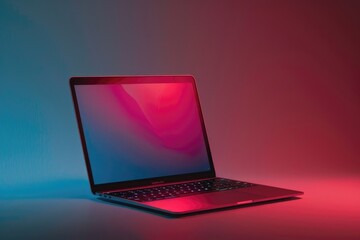 4K image of a laptop on a solid color background, with an open area on the screen for social media posts or content