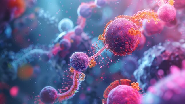 A scientific visualization of the molecular changes within a cancer cell, focusing on mutated DNA strands.