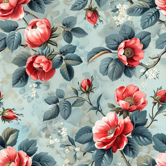 painting effect Shabby Chic flowers pattern seamless