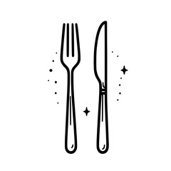 knife and fork lineart, utensil icon, simple icon, luxury restaurant logo.