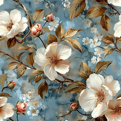 painting effect Shabby Chic flowers pattern seamless