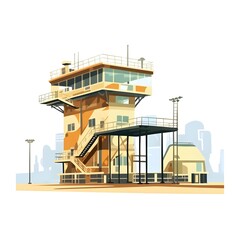 Watercolor of Isolated Military Base in Flat Design on White Background